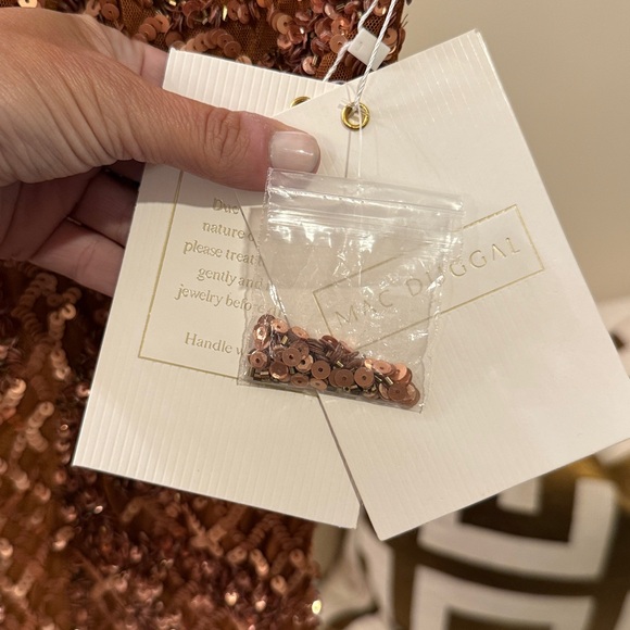 NWT MAC DUGGAL | Embellished Halter Midi Dress Sequin Copper Brown Metallic - Picture 6 of 10